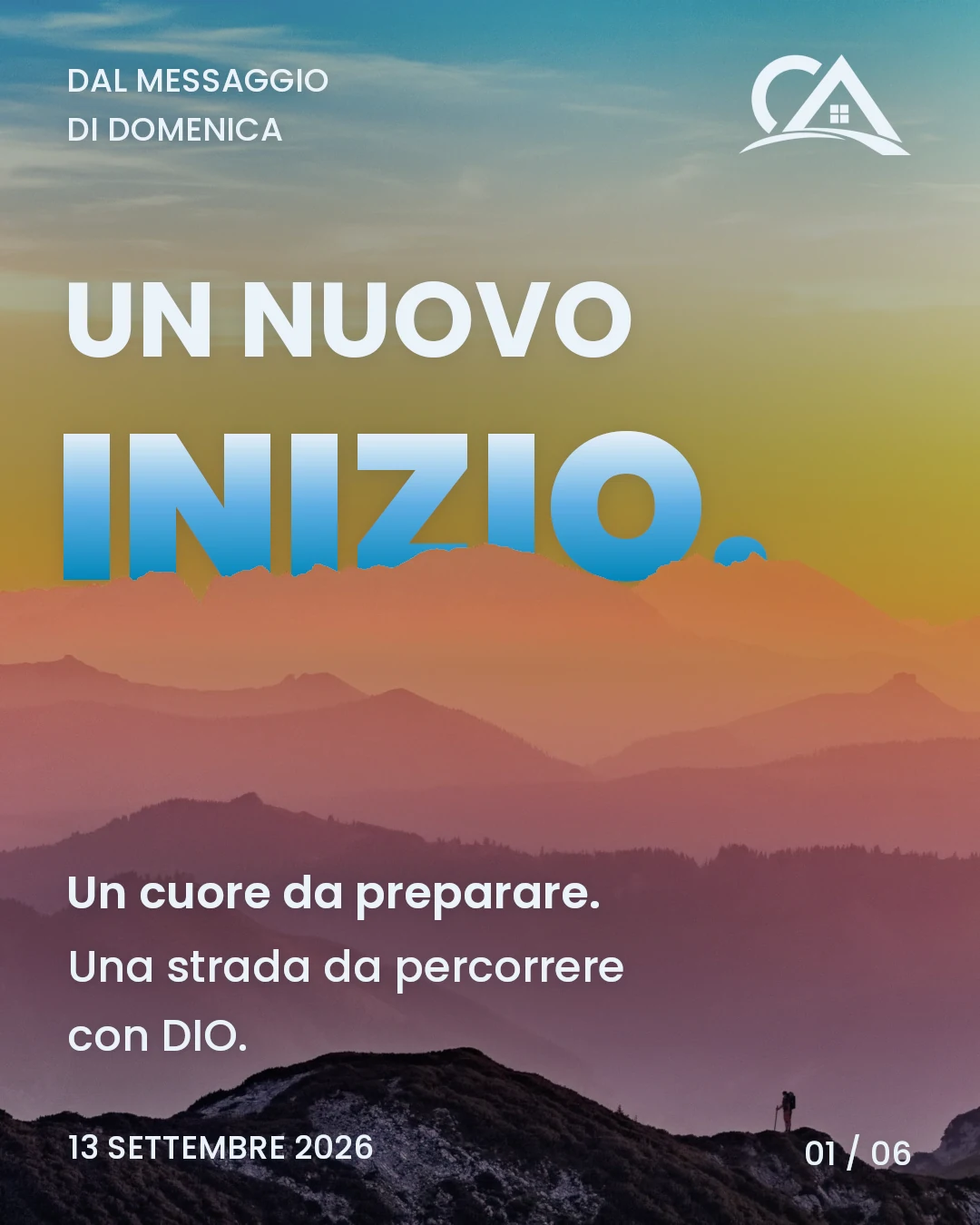 Carosello Un nuovo inizio: titolo azzurro tra i profili delle montagne